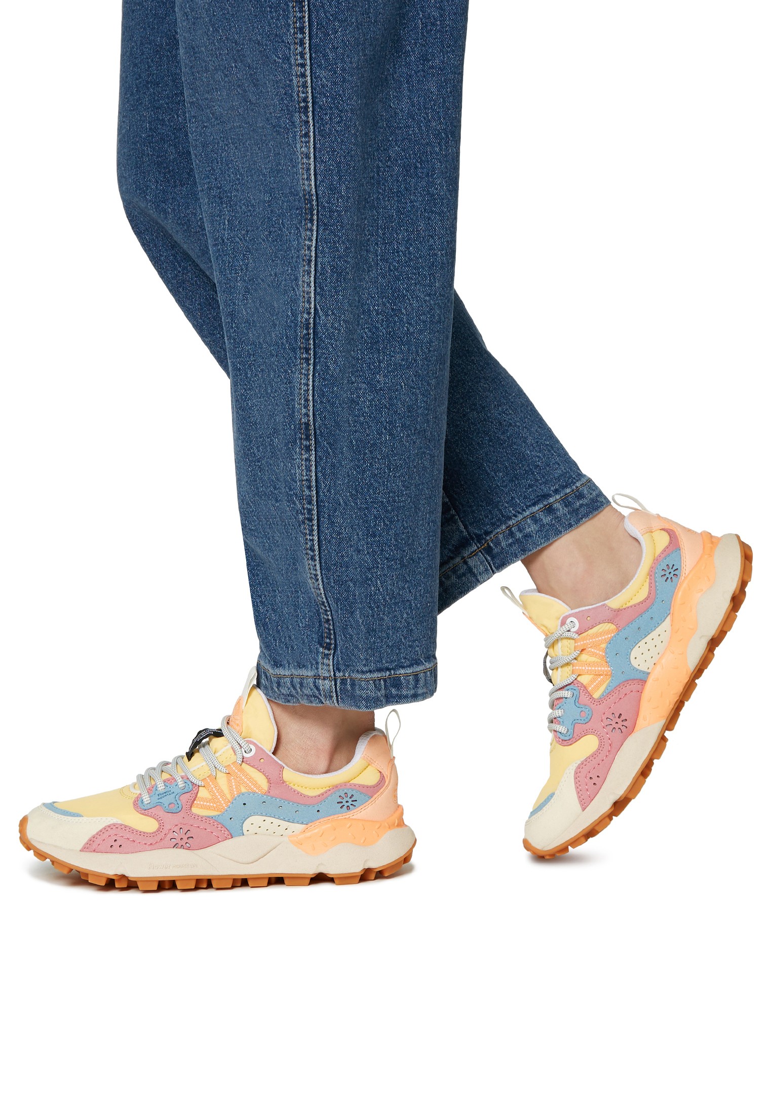 YAMANO 3 WOMAN KAISO - Faux leather and technical fabric sneakers - White-Yellow