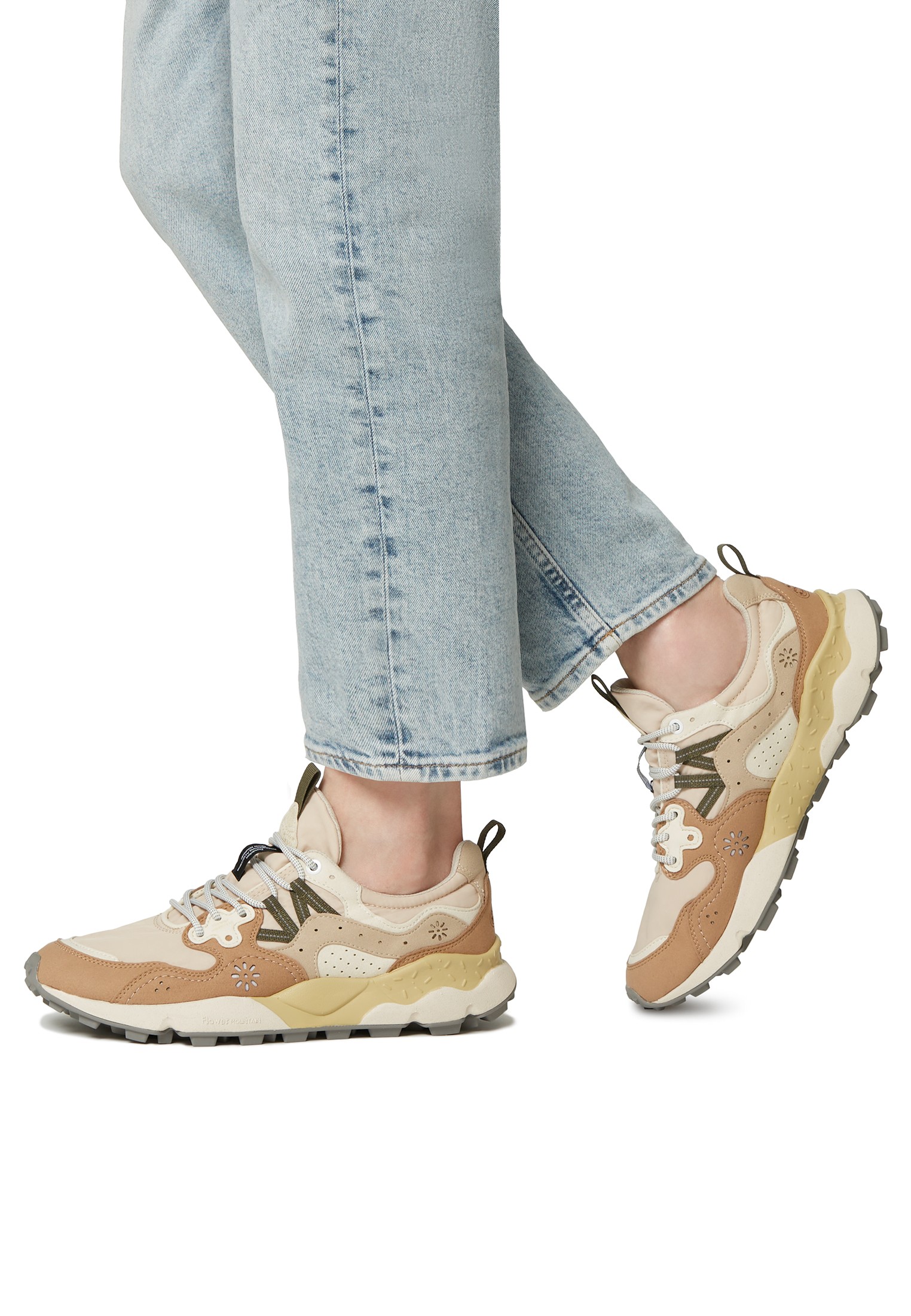 YAMANO 3 UNI KAISO - Faux leather and technical fabric sneakers - Beige-Brown
