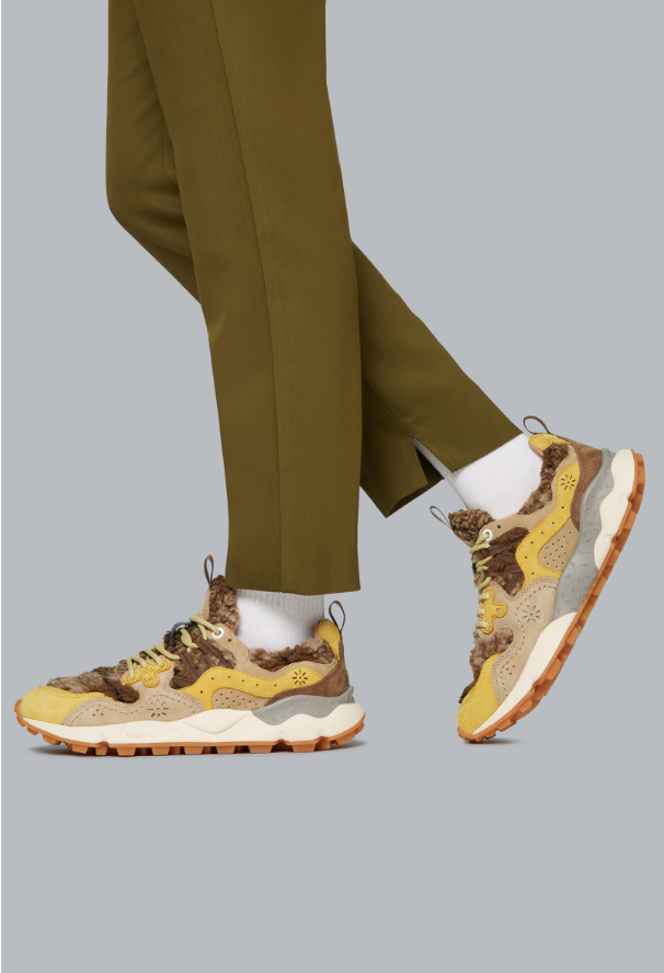 YAMANO 3 UNI - Suede and technical fabric sneakers - Yellow-Beige
