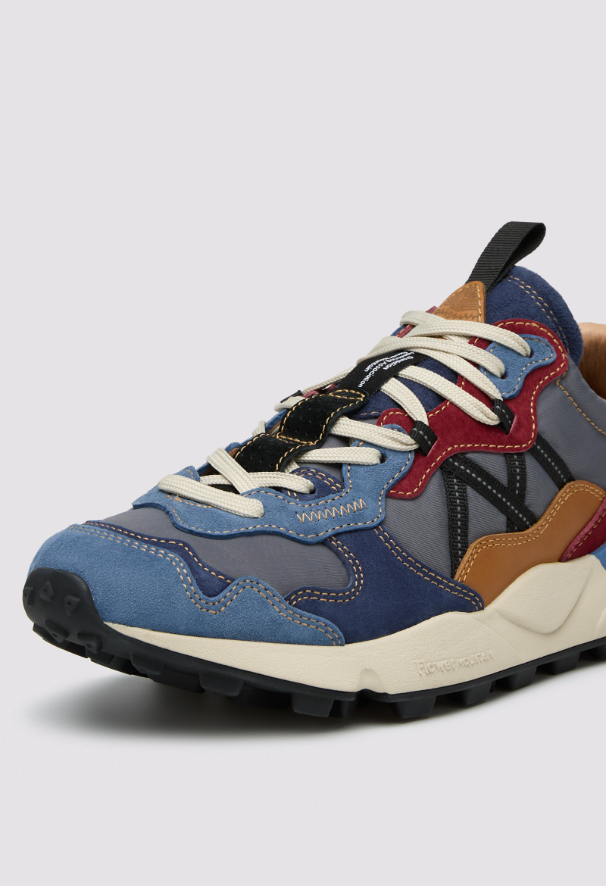 LENZAN MAN - Suede and technical fabric sneakers - Light blue-Navy