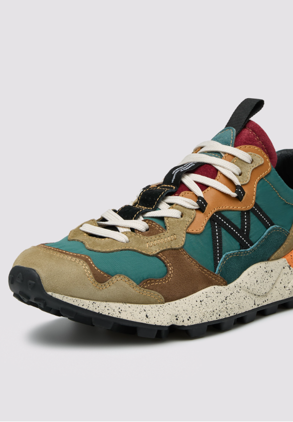 LENZAN MAN - Suede and technical fabric sneakers - Green-Beige