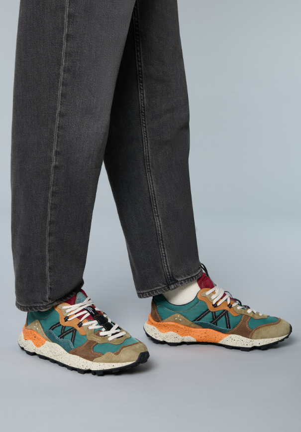 LENZAN MAN - Suede and technical fabric sneakers - Green-Beige