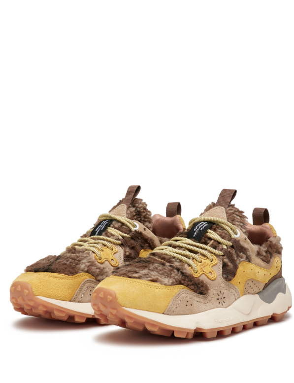 YAMANO 3 UNI - Suede and technical fabric sneakers - Yellow-Beige