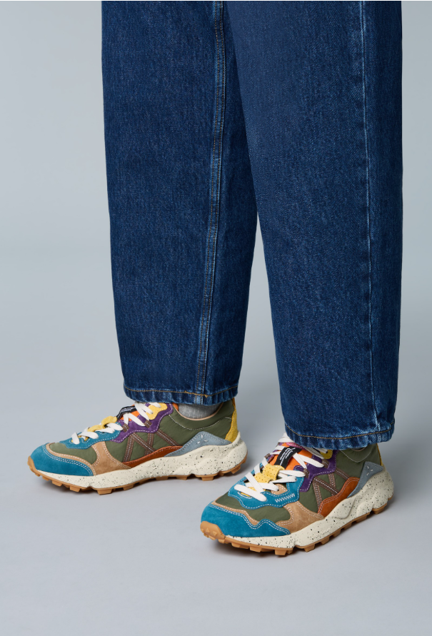 LENZAN UNI - Suede and technical fabric sneakers - Light blue-Green