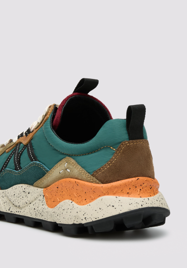 LENZAN MAN - Suede and technical fabric sneakers - Green-Beige