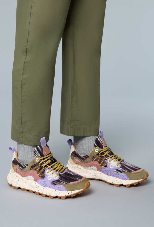 YAMANO 3 WOMAN - Suede and fabric sneakers - Lilac-Army green