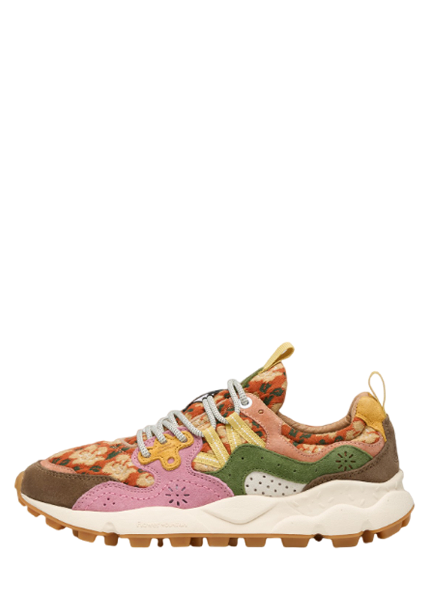 YAMANO 3 WOMAN - Suede and technical fabric sneakers - Red-Yellow