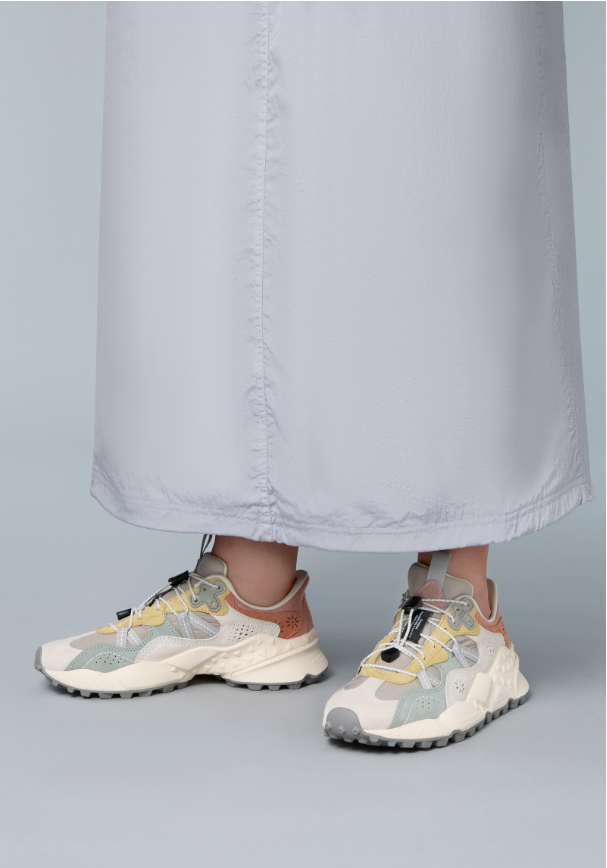 TIGER HILL WOMAN - Suede and technical fabric sneakers - Grey-Beige