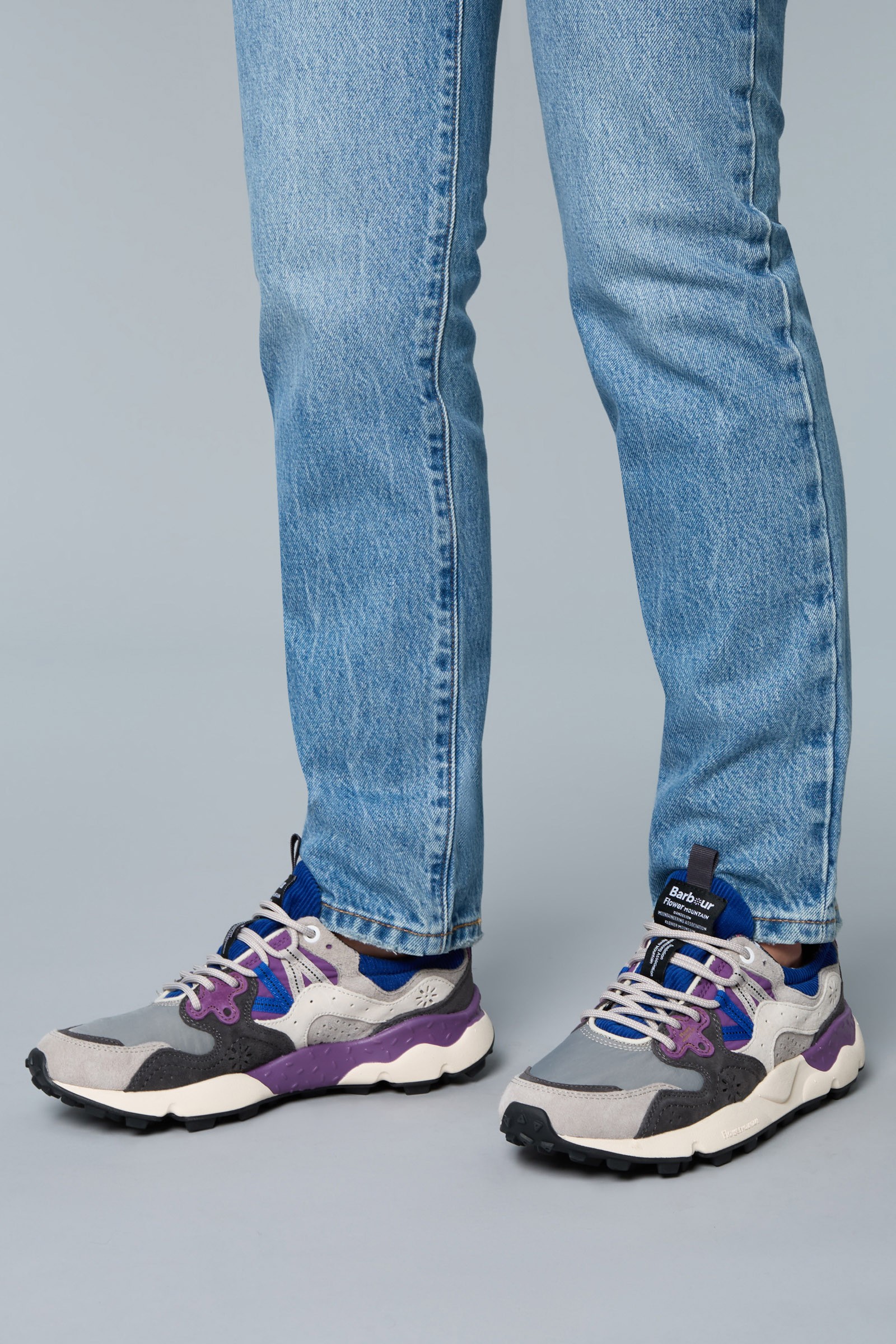 YAMANO 3 BARBOUR UNI X FM - Suede and technical fabric sneakers - Purple-Grey