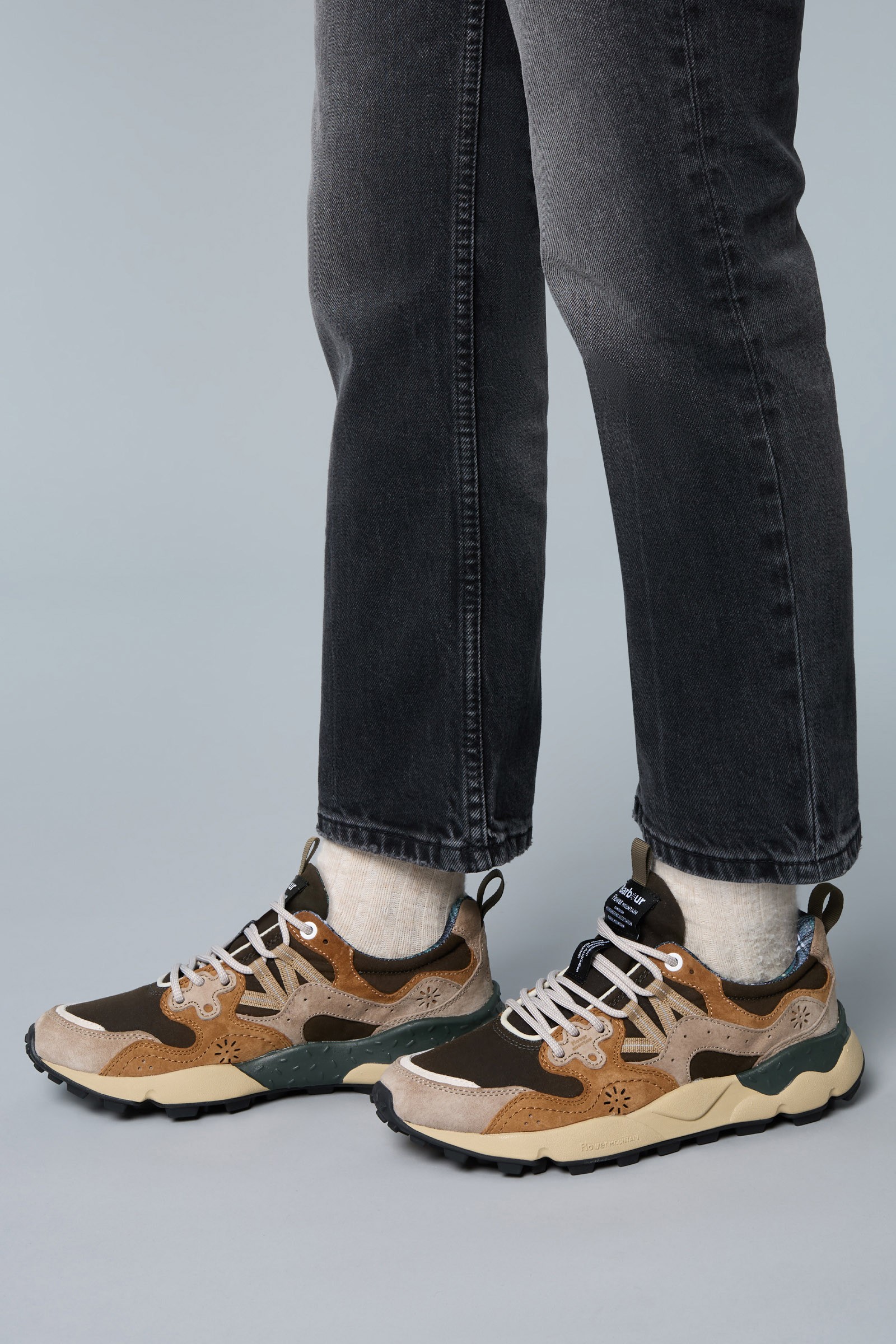 YAMANO 3 BARBOUR UNI X FM - Suede and technical fabric sneakers - Brown