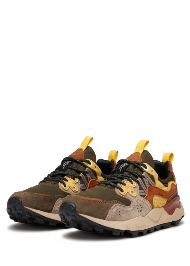 YAMANO 3 MAN - Suede and technical fabric sneakers - Grey-Yellow