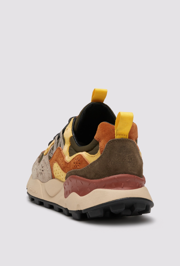 YAMANO 3 MAN - Suede and technical fabric sneakers - Grey-Yellow