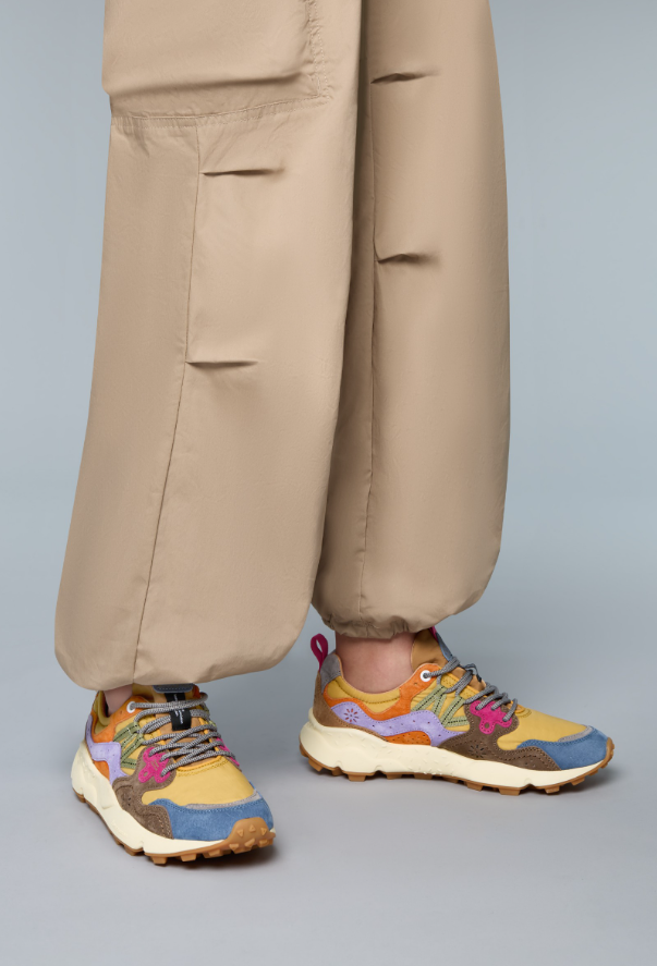 YAMANO 3 UNI - Suede and technical fabric sneakers - Blue-Yellow