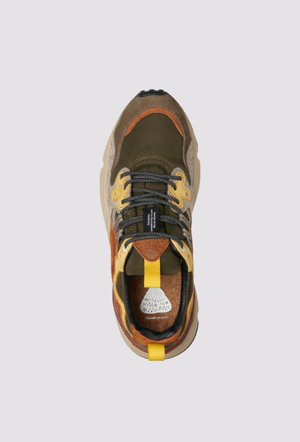 YAMANO 3 MAN - Suede and technical fabric sneakers - Grey-Yellow