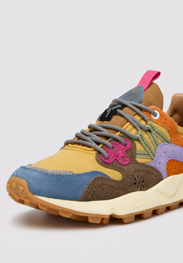 YAMANO 3 UNI - Suede and technical fabric sneakers - Blue-Yellow