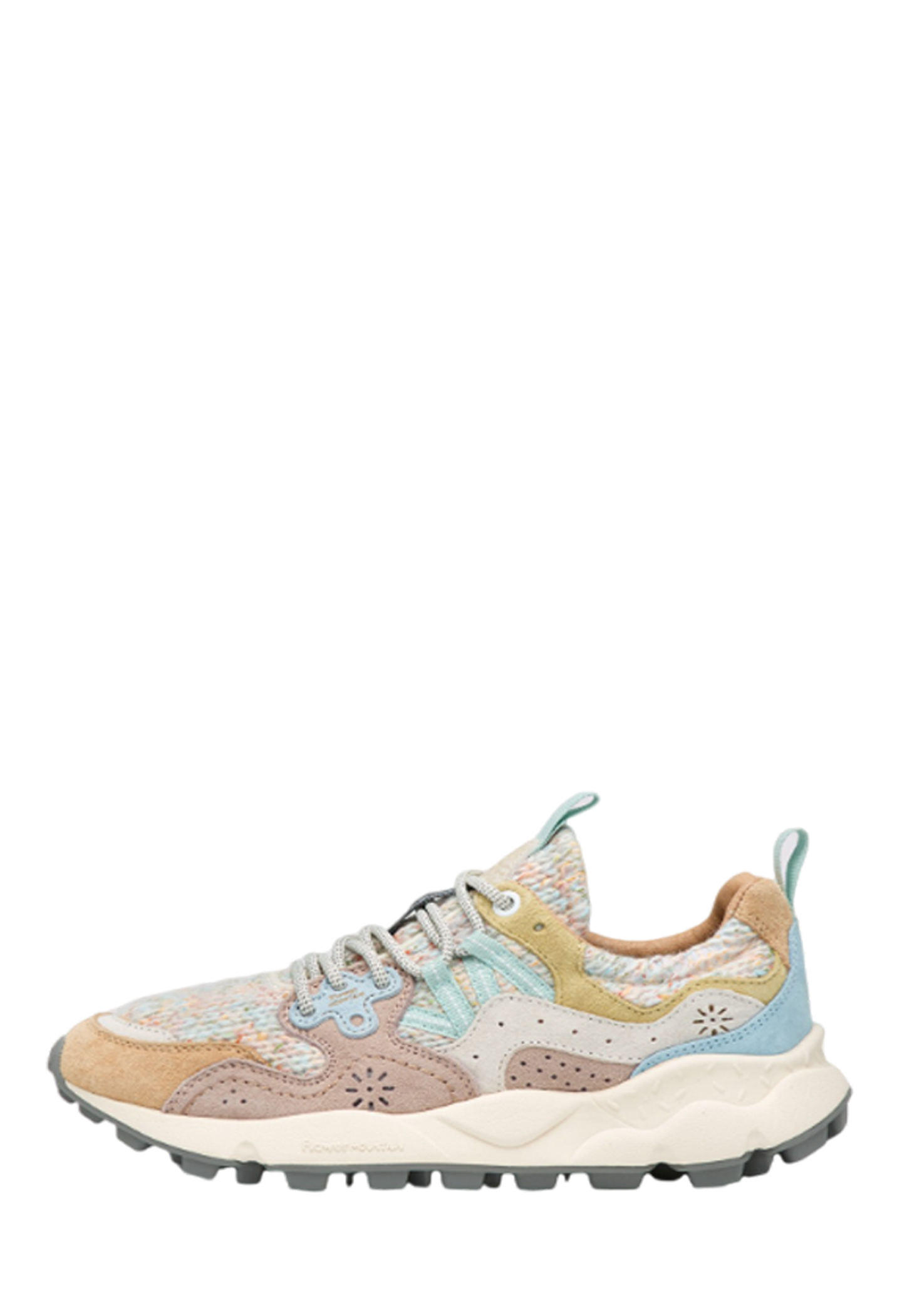 YAMANO 3 WOMAN - Suede and fabric sneakers - Beige-Turquoise