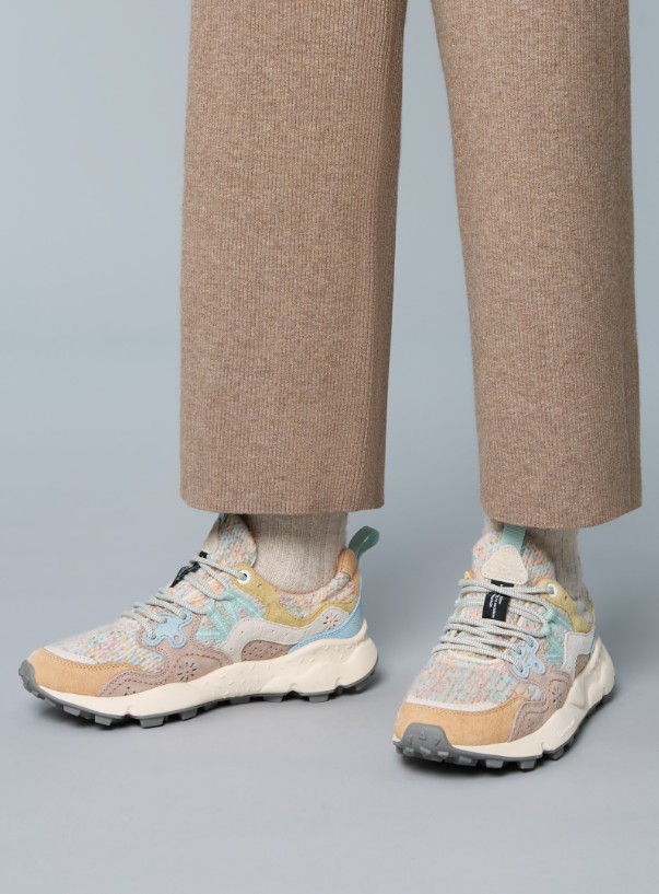 YAMANO 3 WOMAN - Suede and fabric sneakers - Beige-Turquoise