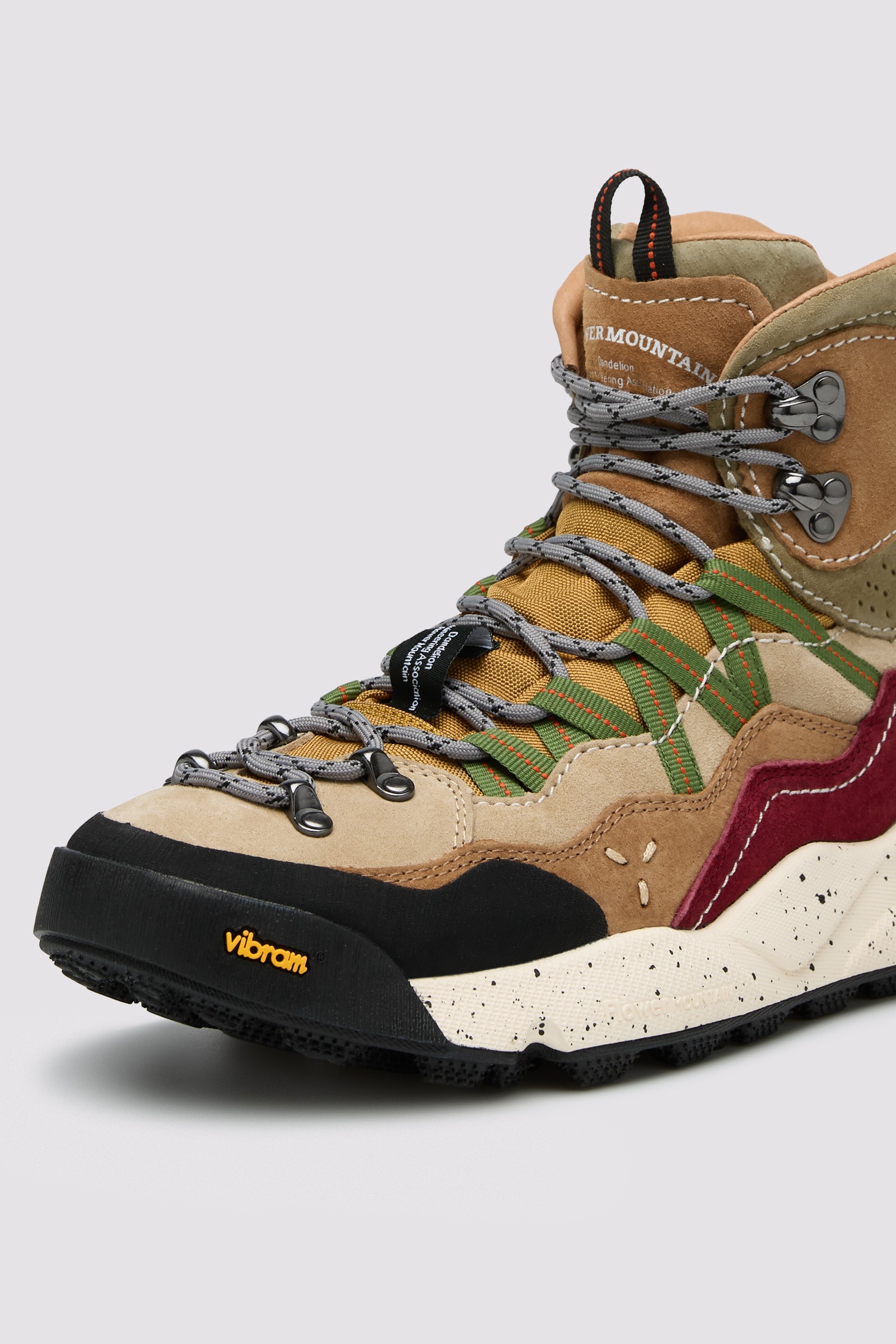 BANKEI UNI - Leather and technical fabric high-top sneakers - Brown-Green