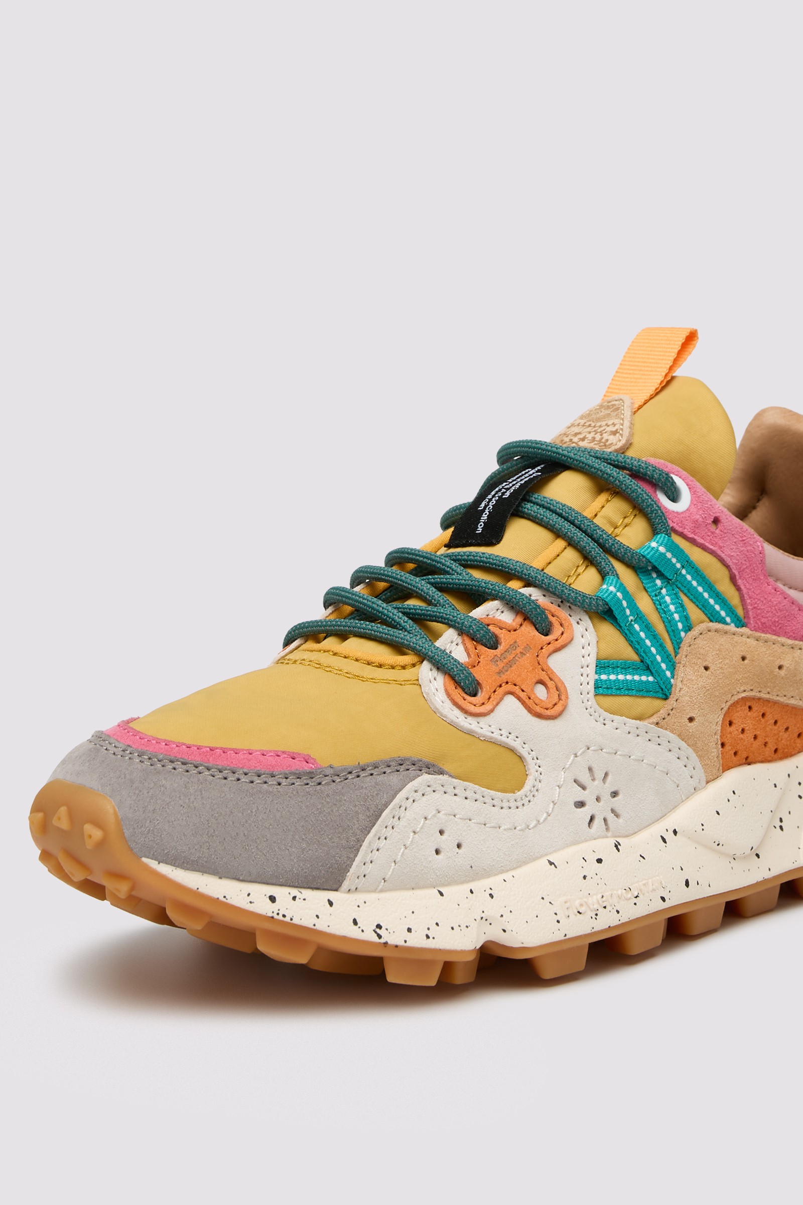 YAMANO 3 UNI - Suede and technical fabric sneakers - Yellow-Pink