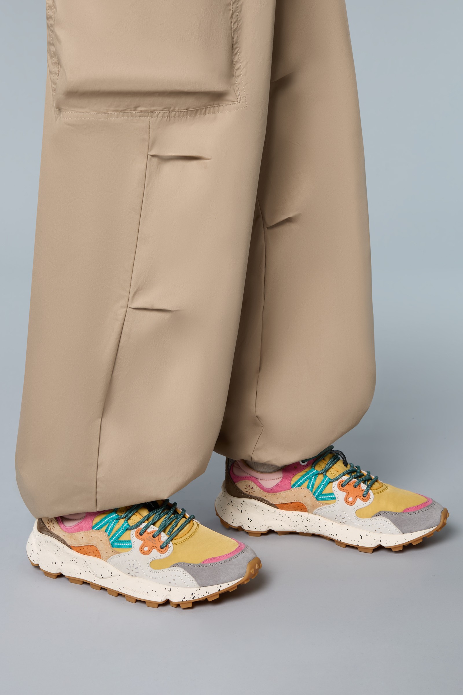 YAMANO 3 UNI - Suede and technical fabric sneakers - Yellow-Pink