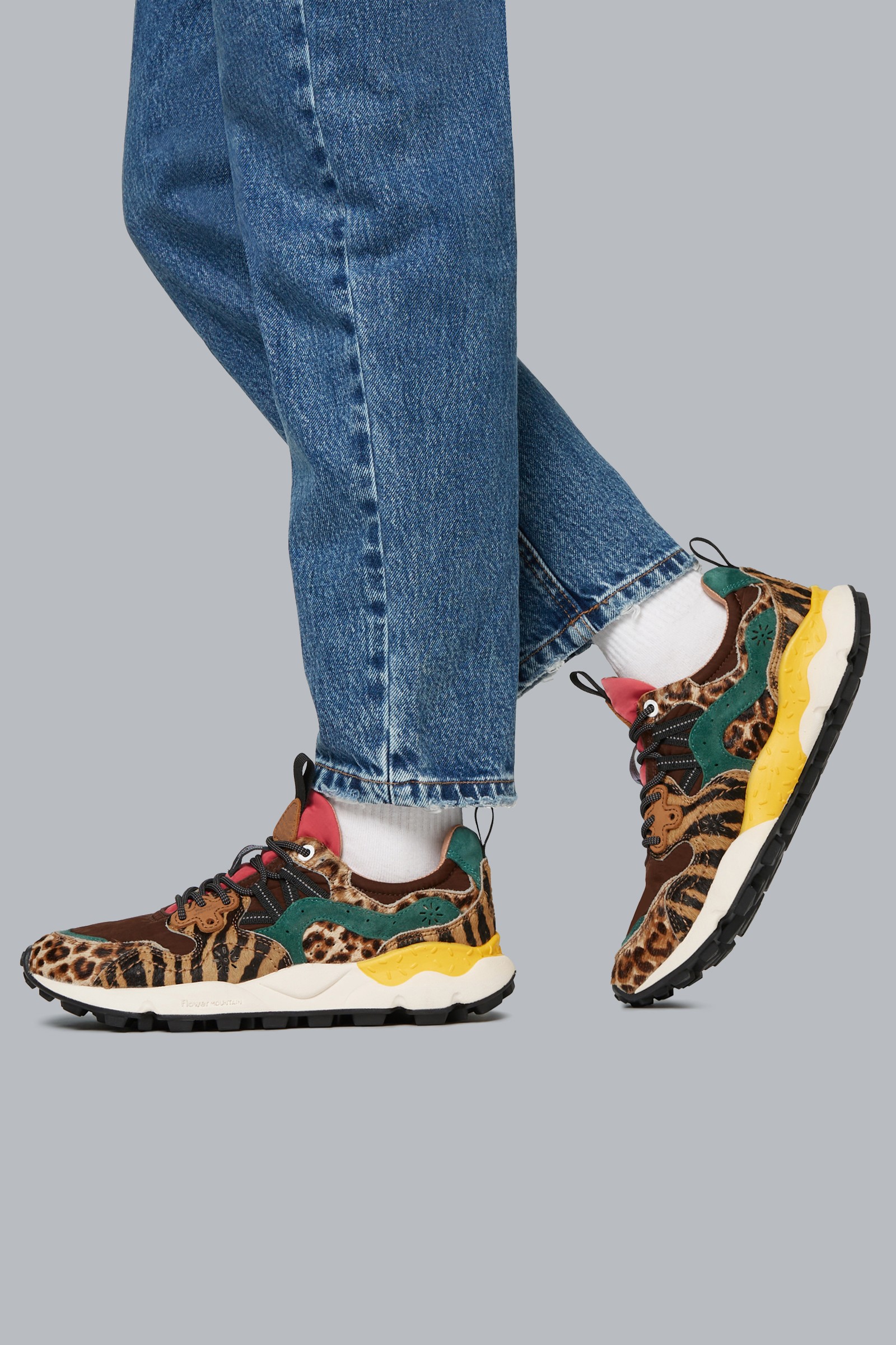 YAMANO 3 UNI - Suede and technical fabric sneakers - Brown-Aqua Green