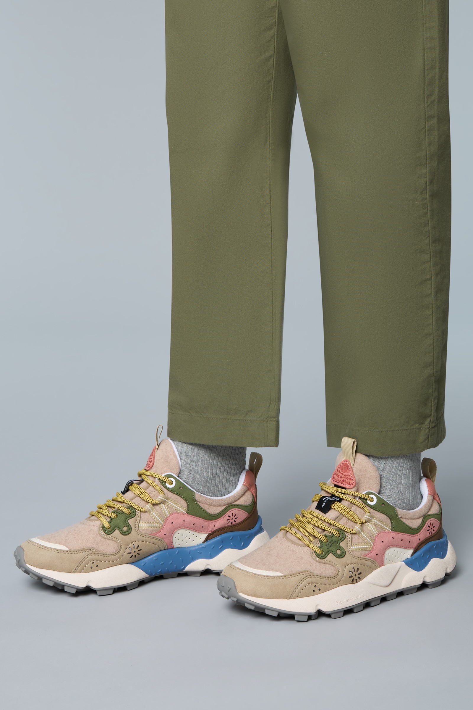 YAMANO 3 WOMAN KAISO - Faux suede and technical fabric high-top sneakers - Beige-Pink