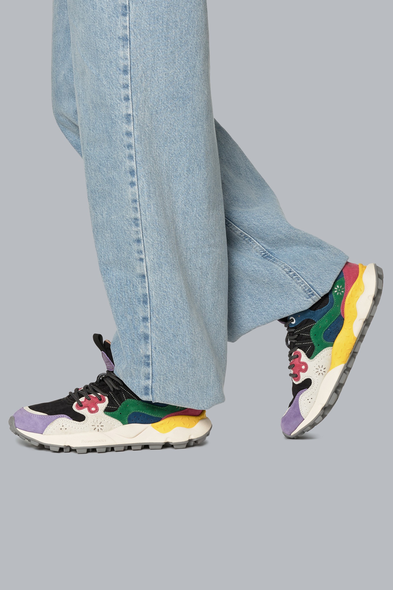 YAMANO 3 WOMAN - Suede and technical fabric sneakers - Lilac-Black-White