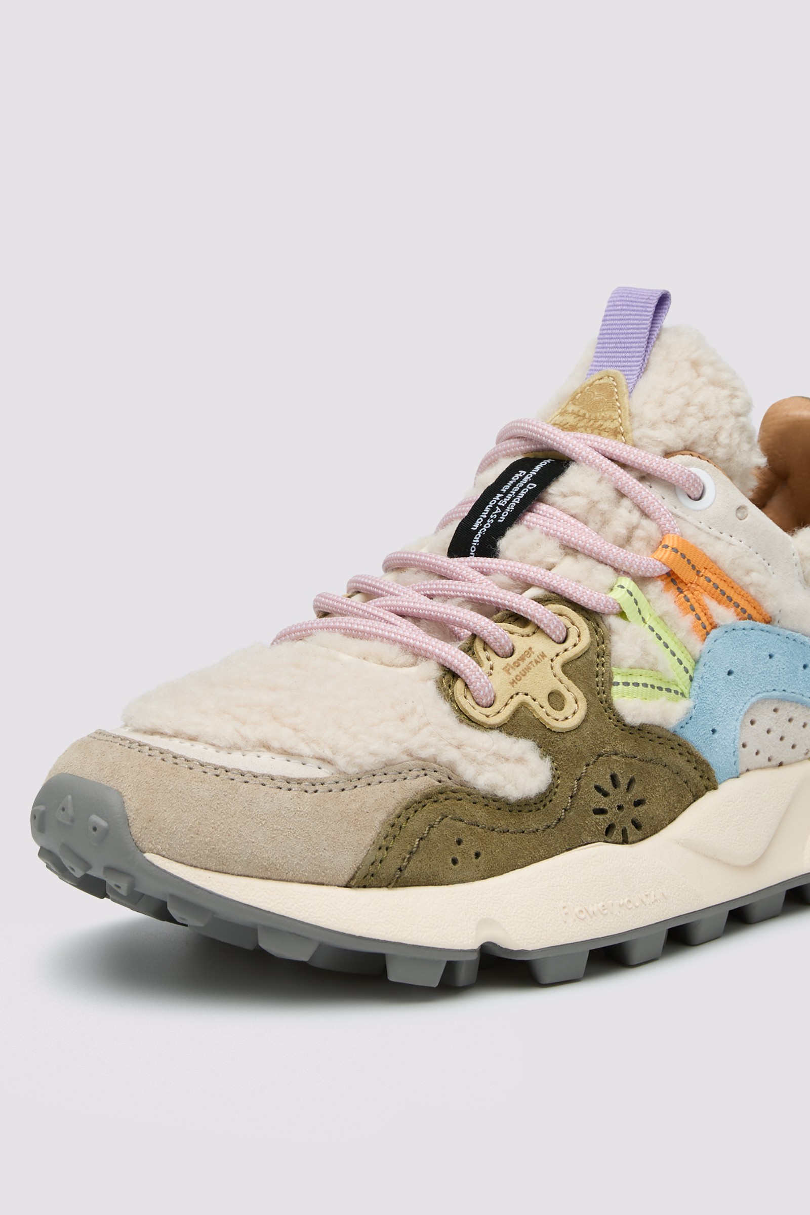 YAMANO 3 WOMAN - Shearling and wool sneakers - Cream-Light blue