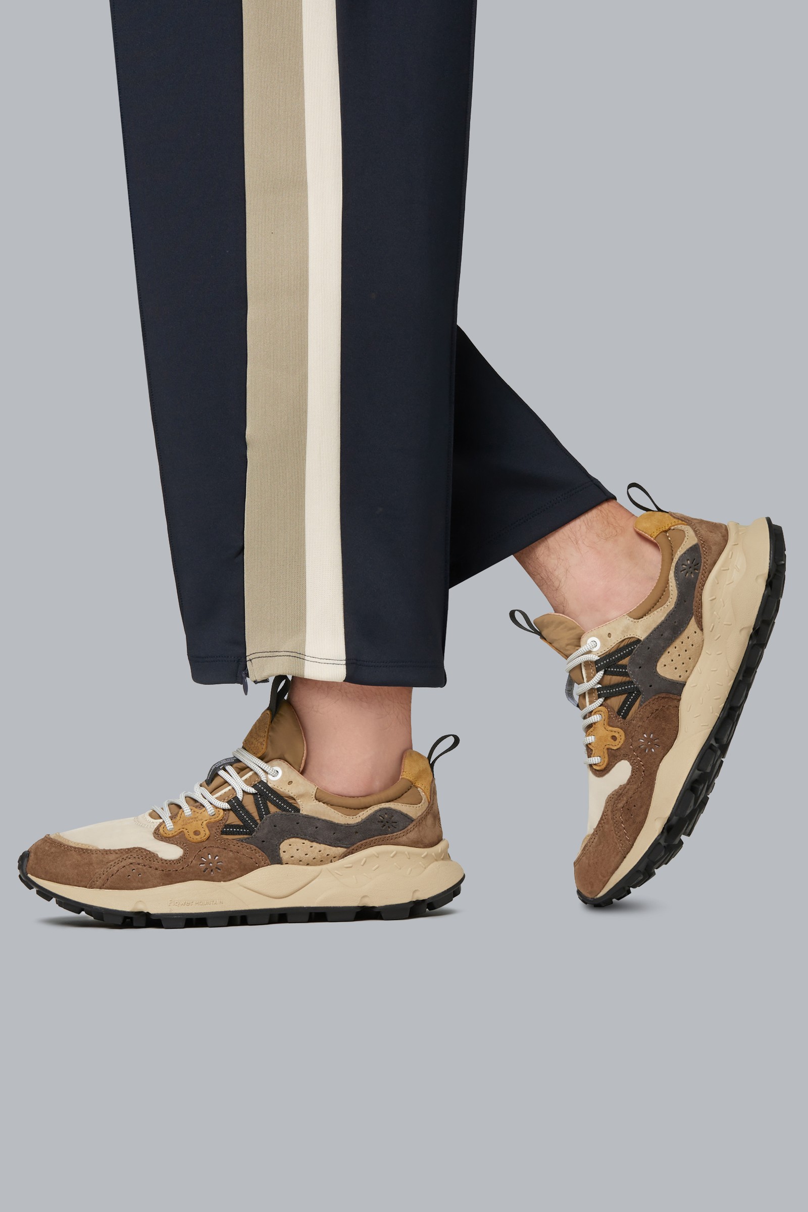 YAMANO 3 MAN - Suede and technical fabric sneakers - Beige-Brown