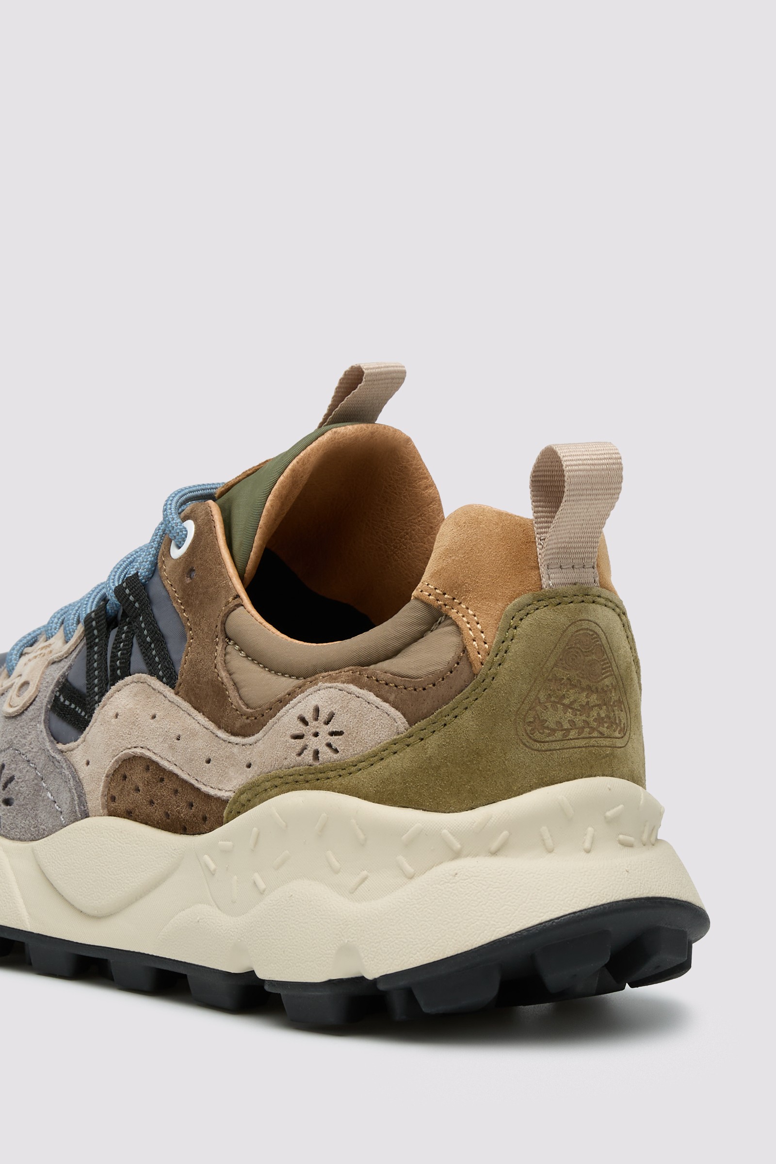 YAMANO 3 MAN - Suede and technical fabric sneakers - Army green-Grey