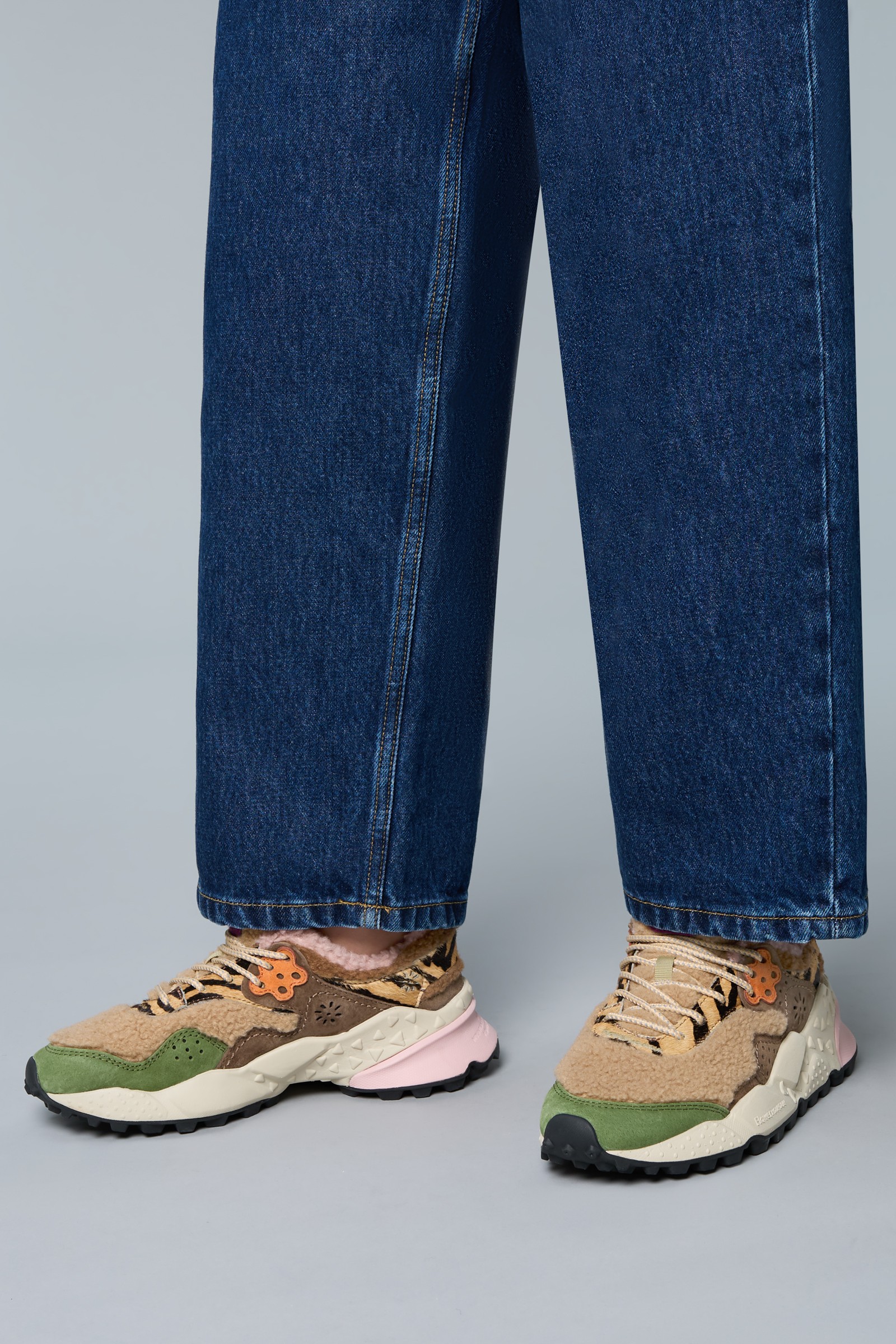 KOTETSU WOMAN - Shearling and suede sneakers - Brown-Green