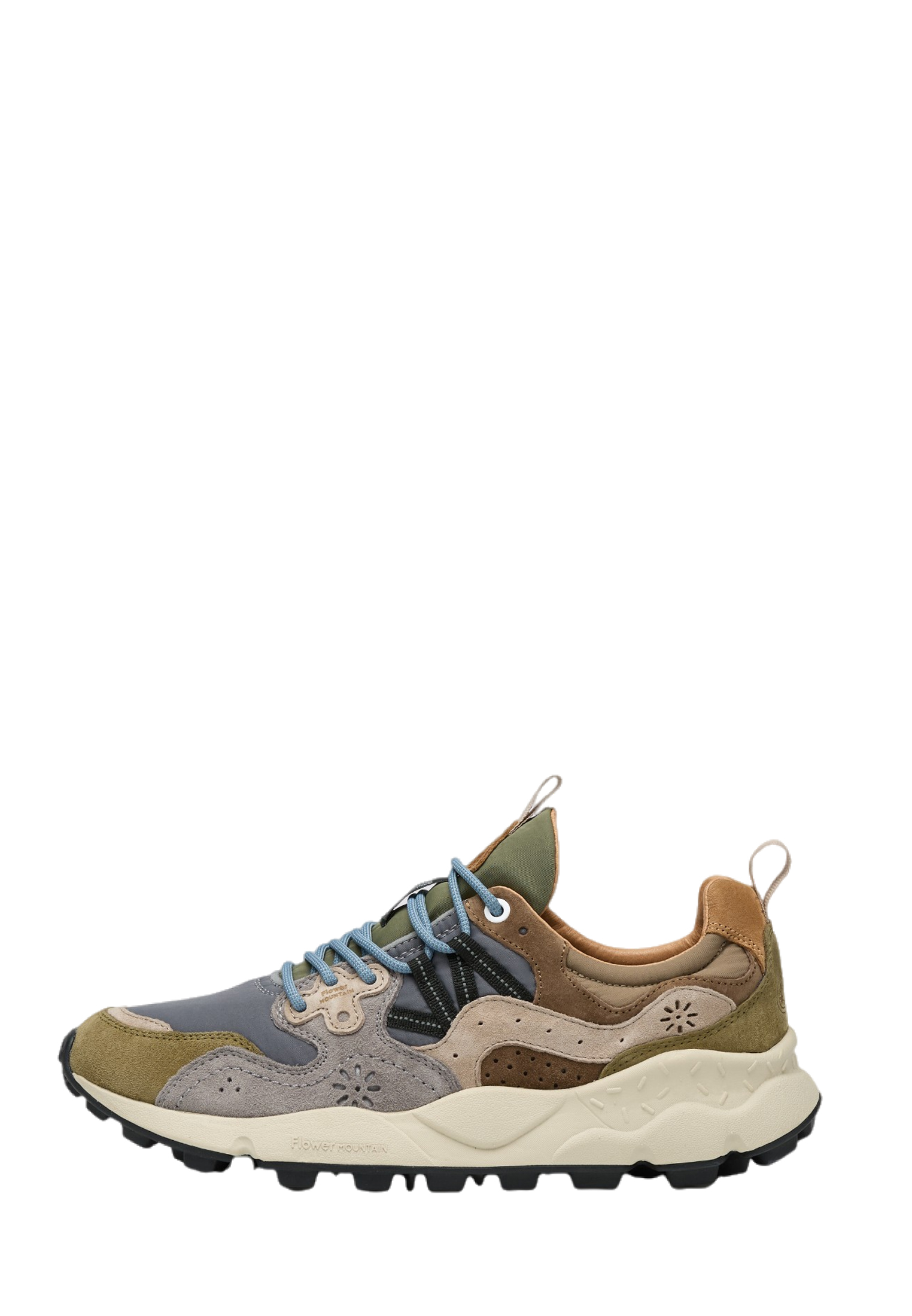 YAMANO 3 MAN - Suede and technical fabric sneakers - Army green-Grey