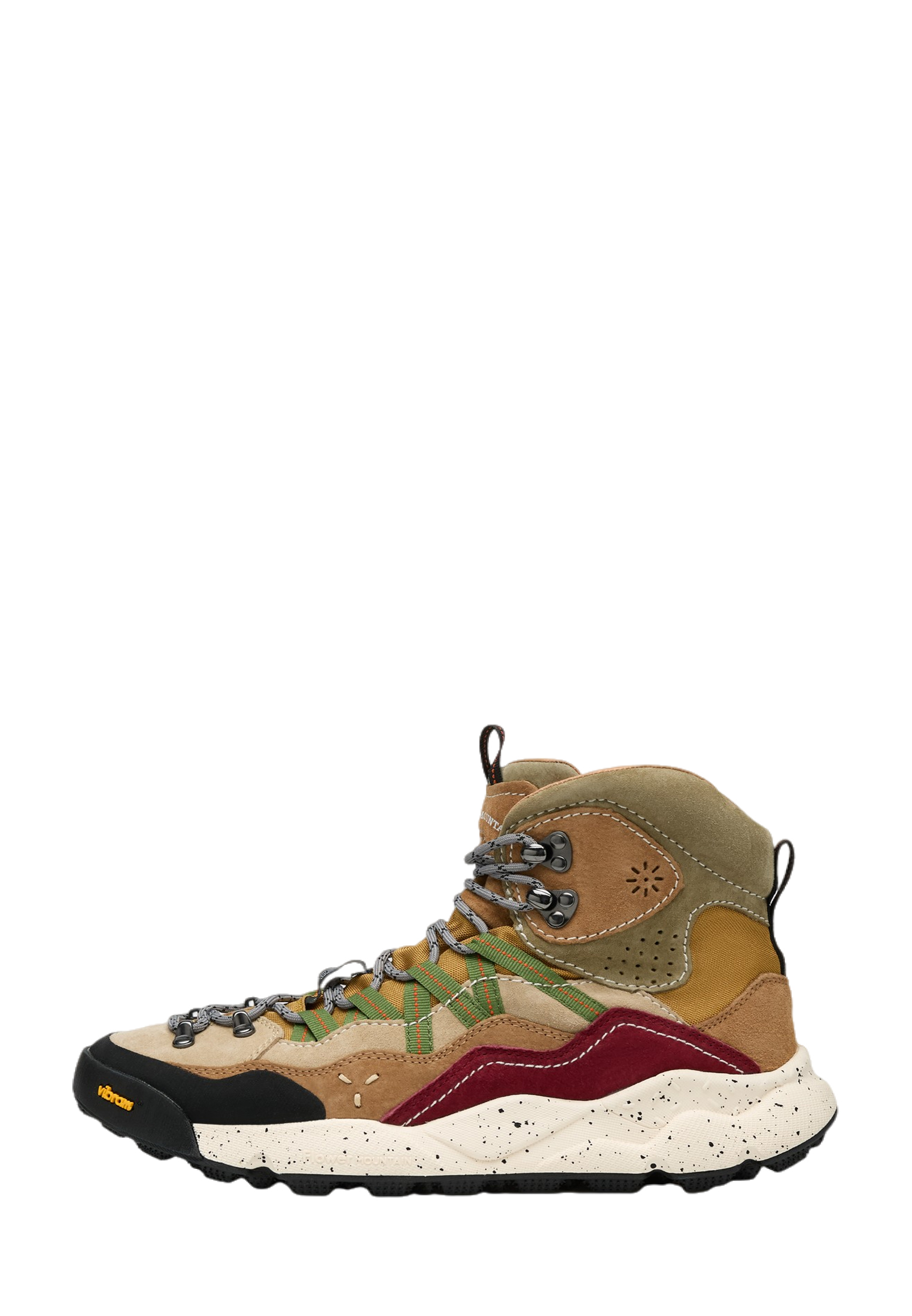 BANKEI UNI - Leather and technical fabric high-top sneakers - Brown-Green