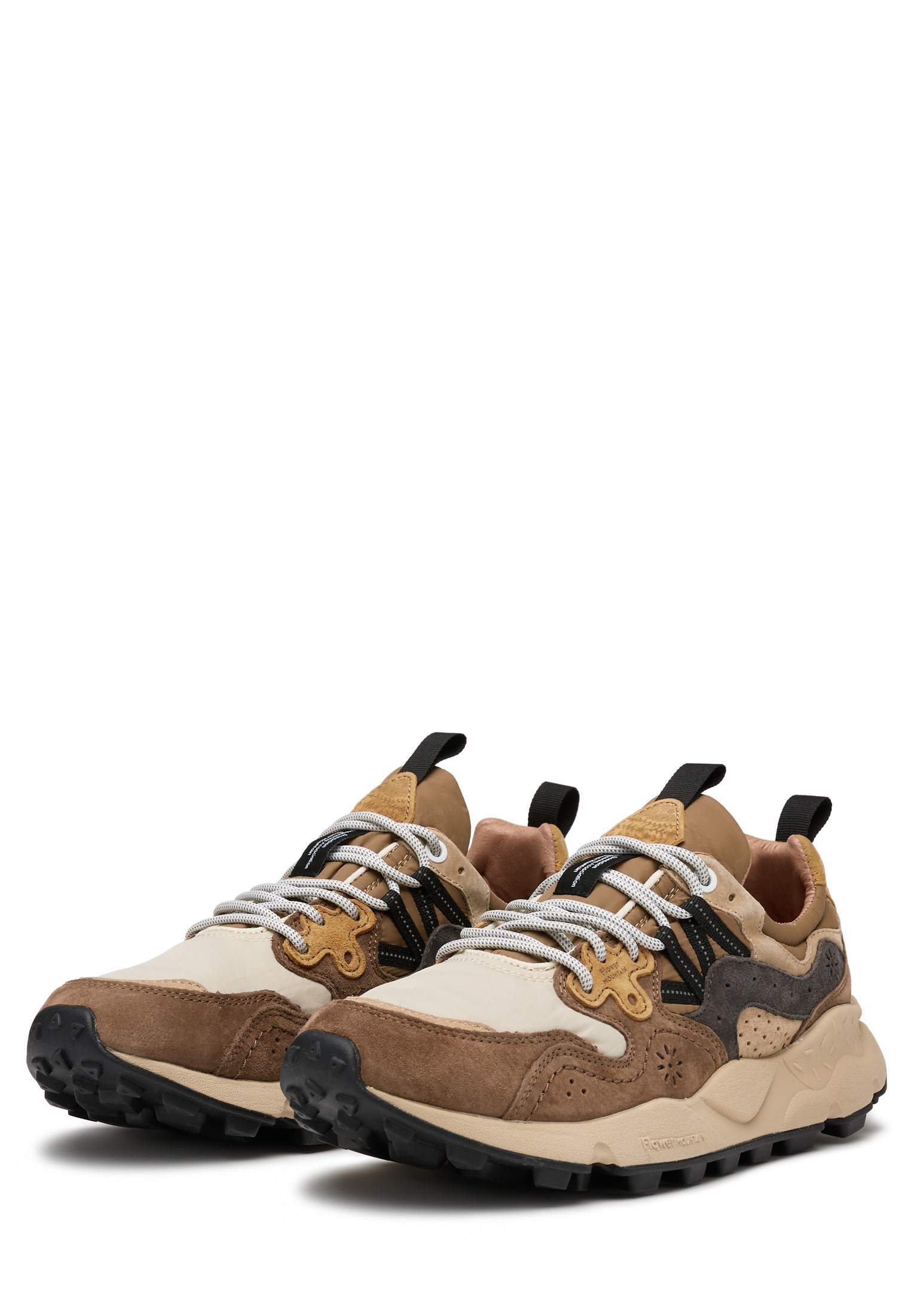 YAMANO 3 MAN - Suede and technical fabric sneakers - Beige-Brown