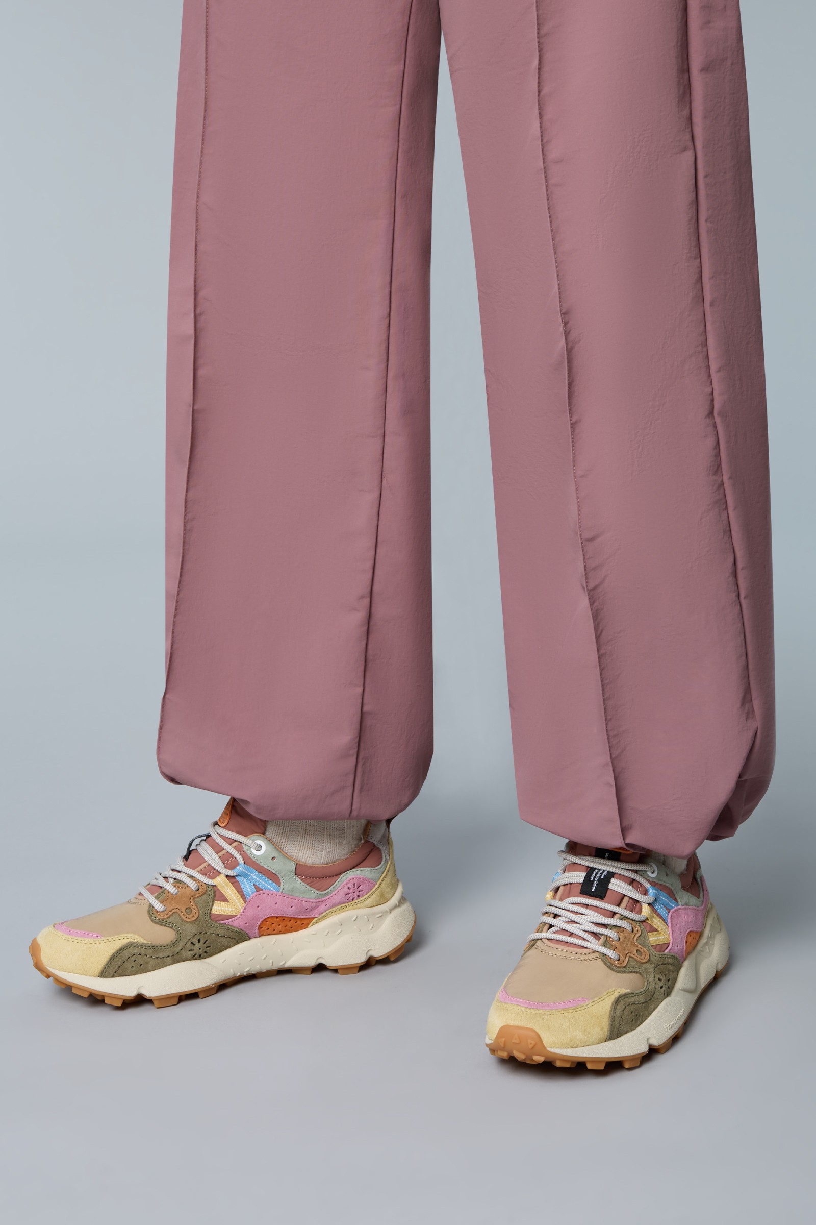 YAMANO 3 WOMAN - Suede and technical fabric sneakers - Beige-Pink