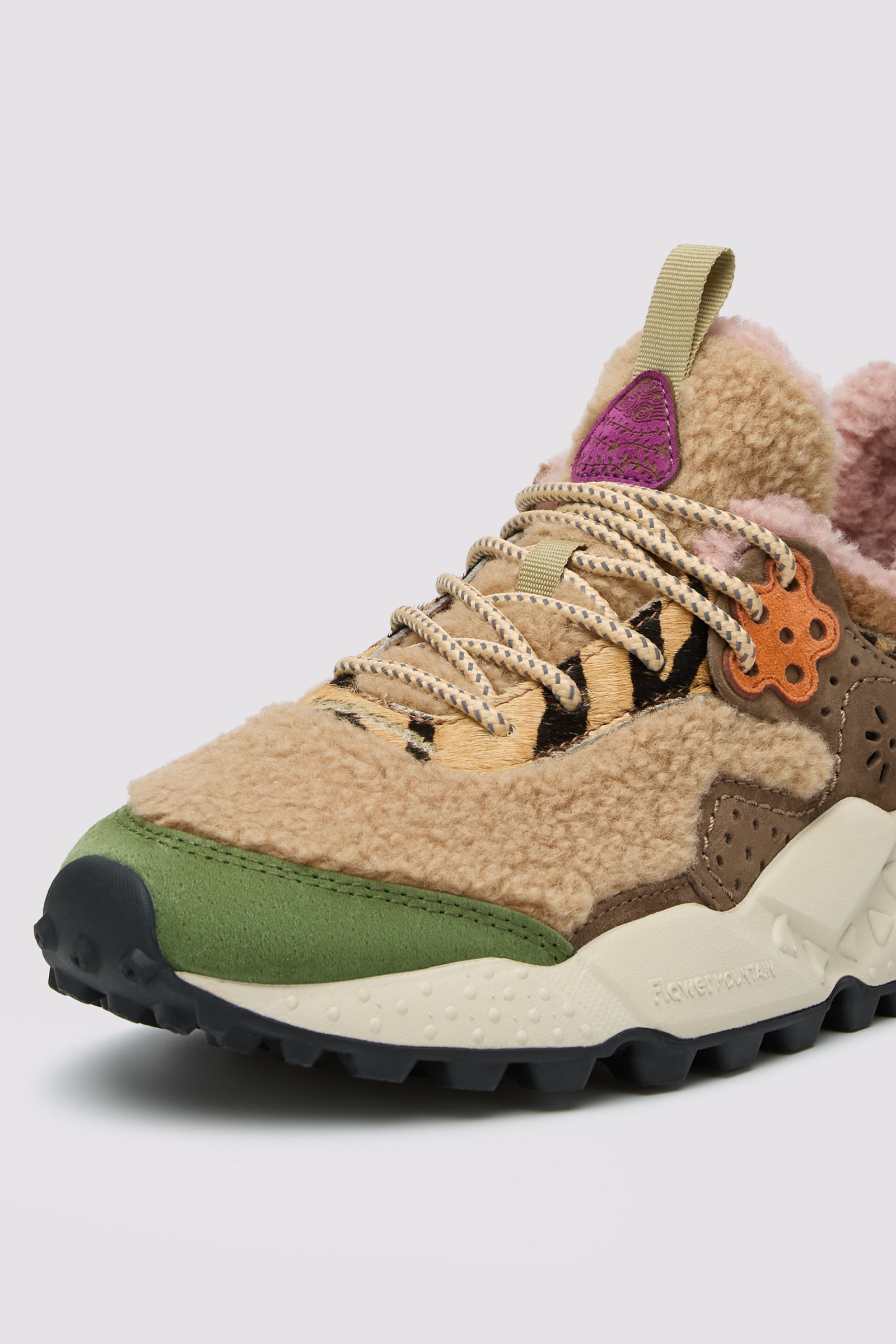 KOTETSU WOMAN - Shearling and suede sneakers - Brown-Green