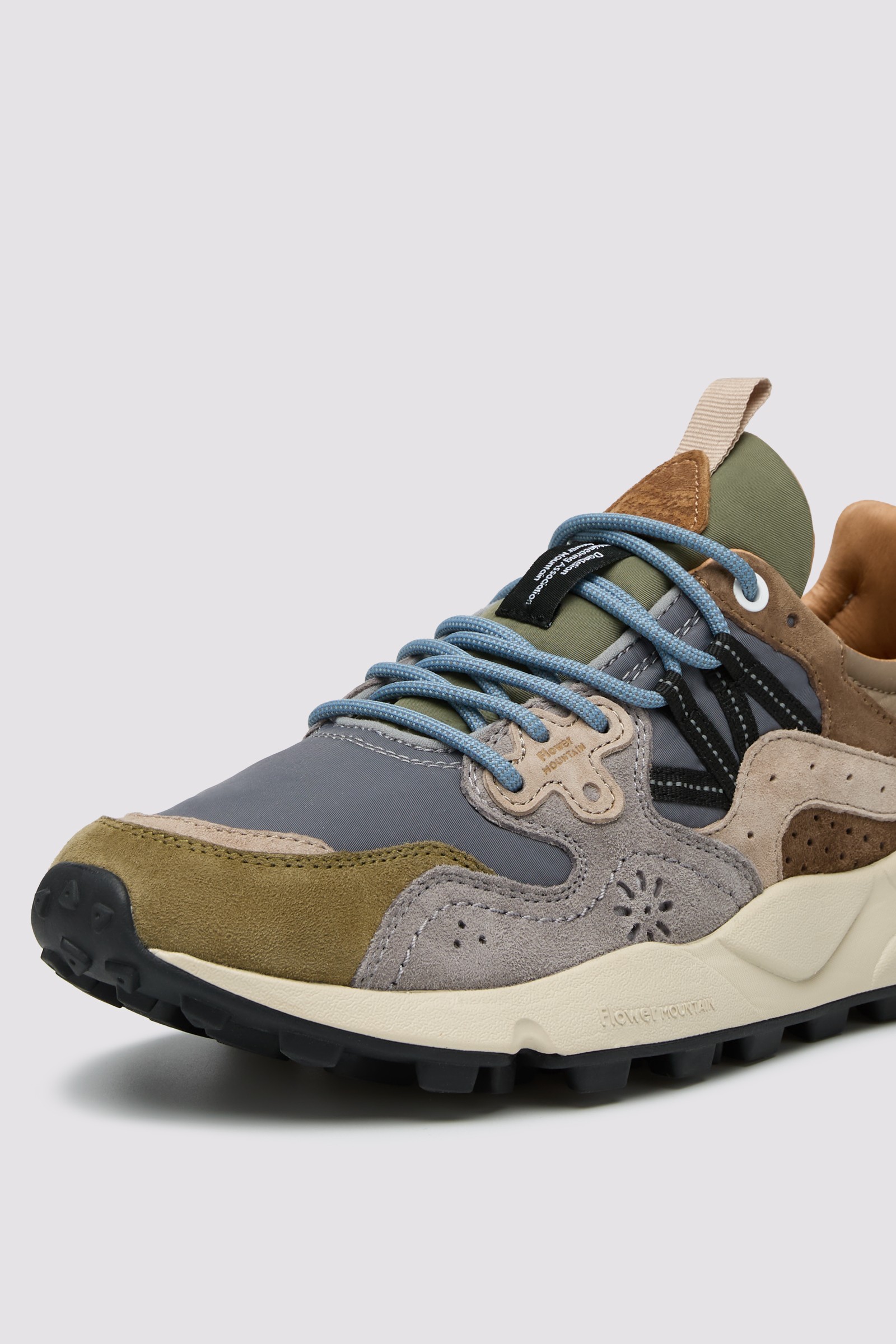 YAMANO 3 MAN - Suede and technical fabric sneakers - Army green-Grey