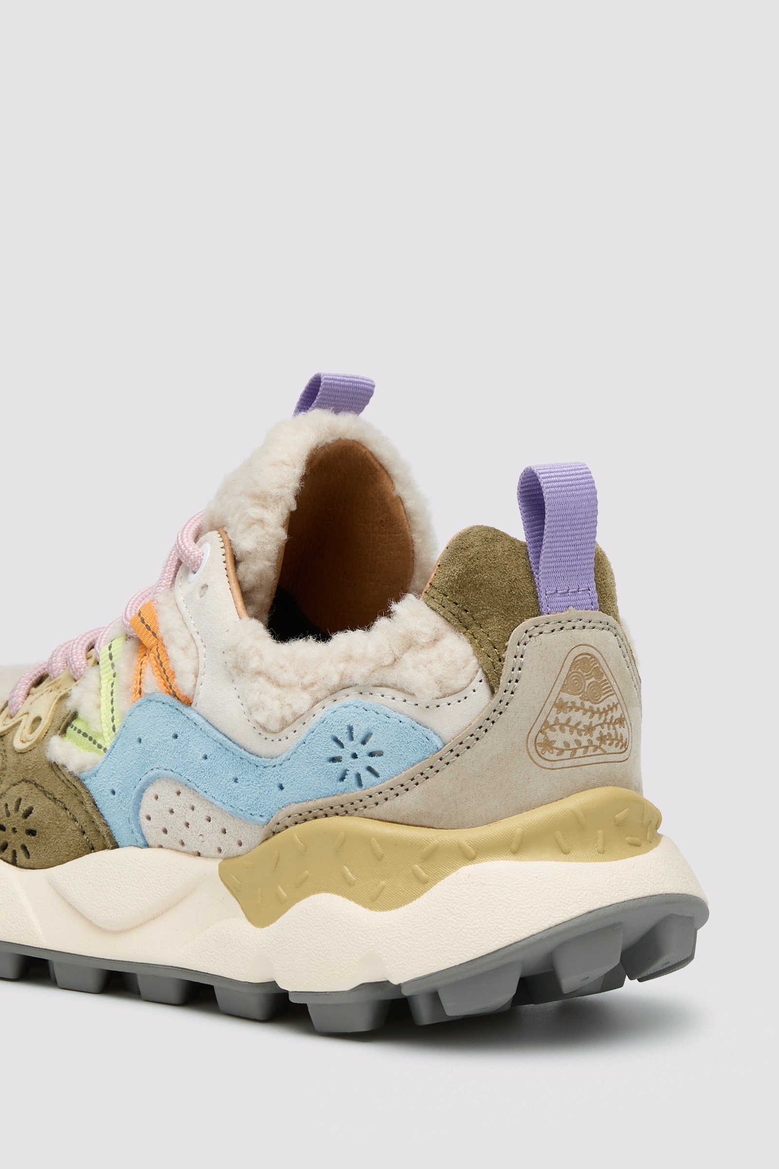 YAMANO 3 WOMAN - Shearling and wool sneakers - Cream-Light blue