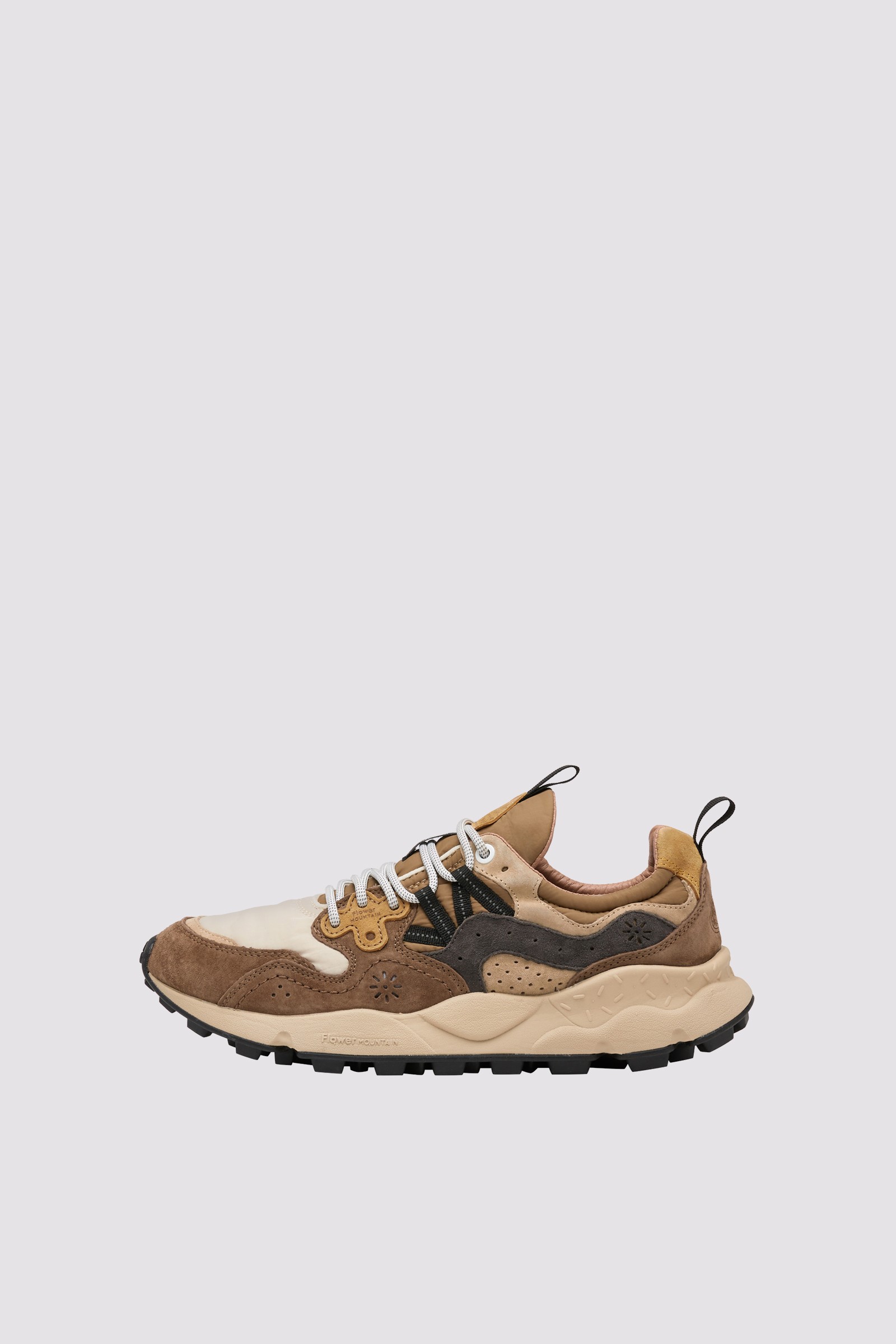 YAMANO 3 MAN - Suede and technical fabric sneakers - Beige-Brown