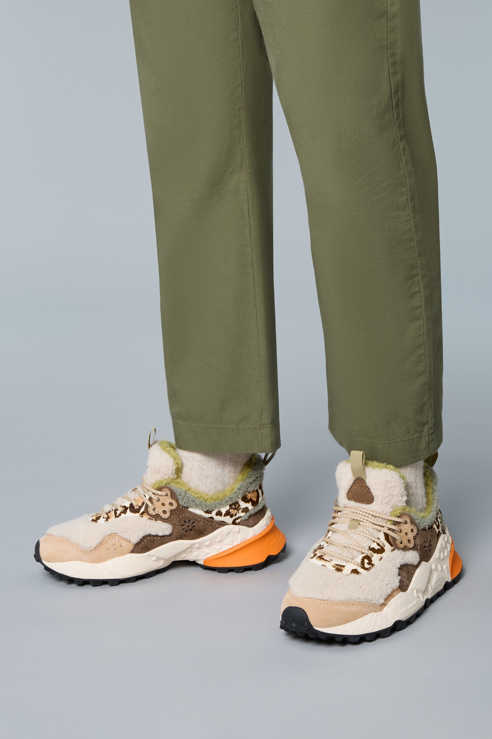 KOTETSU WOMAN - Shearling and suede sneakers - Cream-Beige