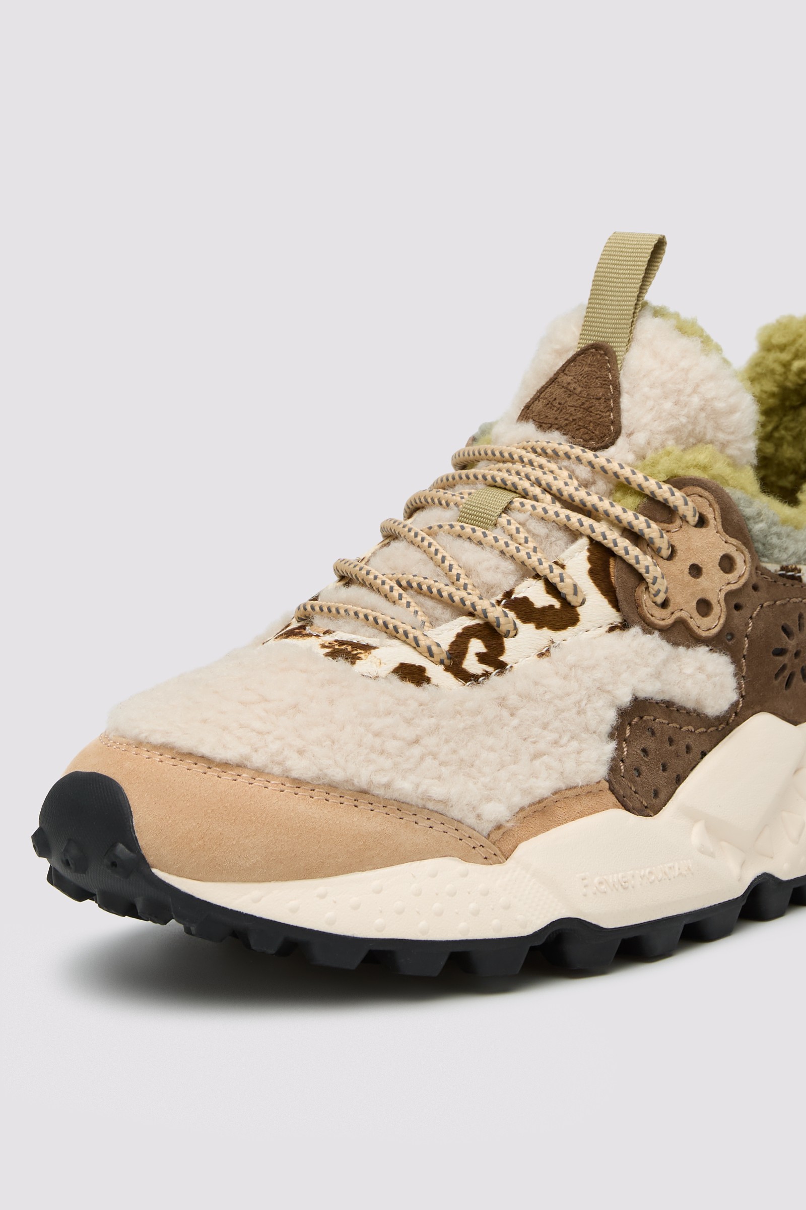 KOTETSU WOMAN - Shearling and suede sneakers - Cream-Beige