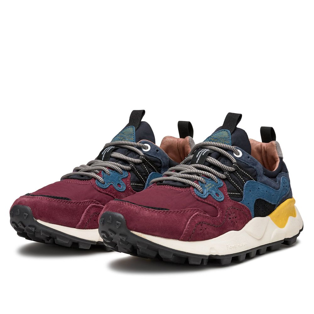 YAMANO 3 MAN Suede and nylon sneakers - Light blue-Burgundy