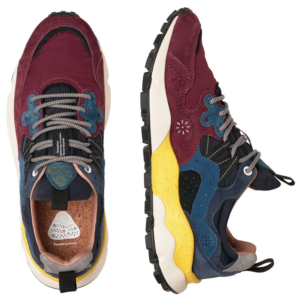 YAMANO 3 MAN Suede and nylon sneakers - Light blue-Burgundy