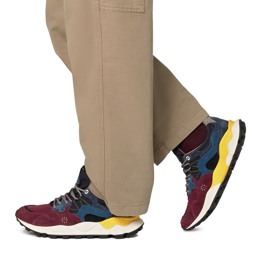YAMANO 3 MAN Suede and nylon sneakers - Light blue-Burgundy