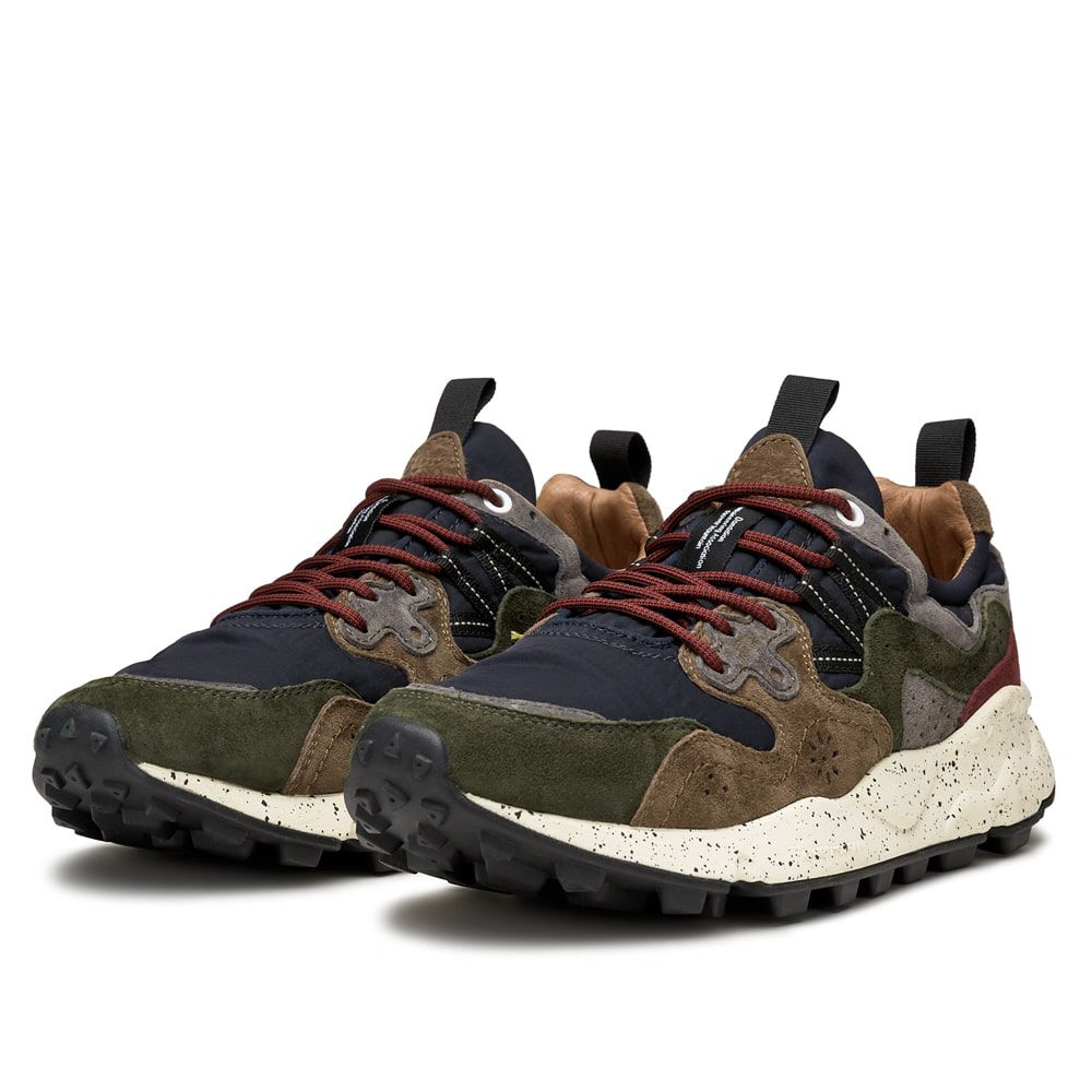 YAMANO 3 MAN Suede and nylon sneakers - Army green-Navy blue