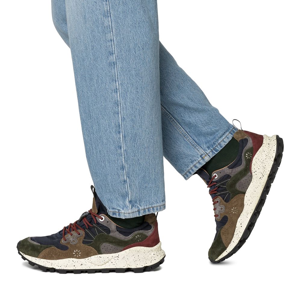 YAMANO 3 MAN Suede and nylon sneakers - Army green-Navy blue