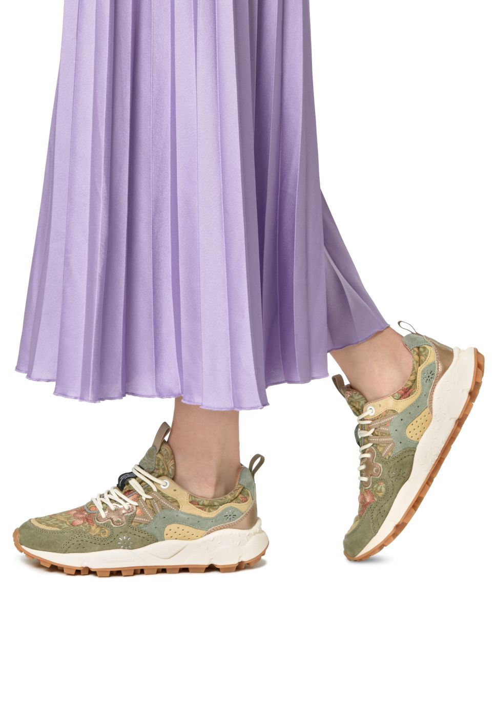 YAMANO 3 WOMAN Suede and technical fabric sneakers - Army green-Beige