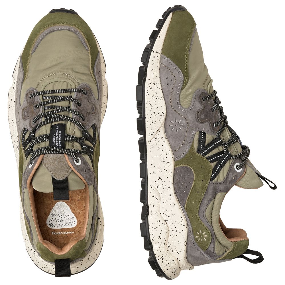 YAMANO 3 MAN Suede and nylon sneakers - Army green-Grey