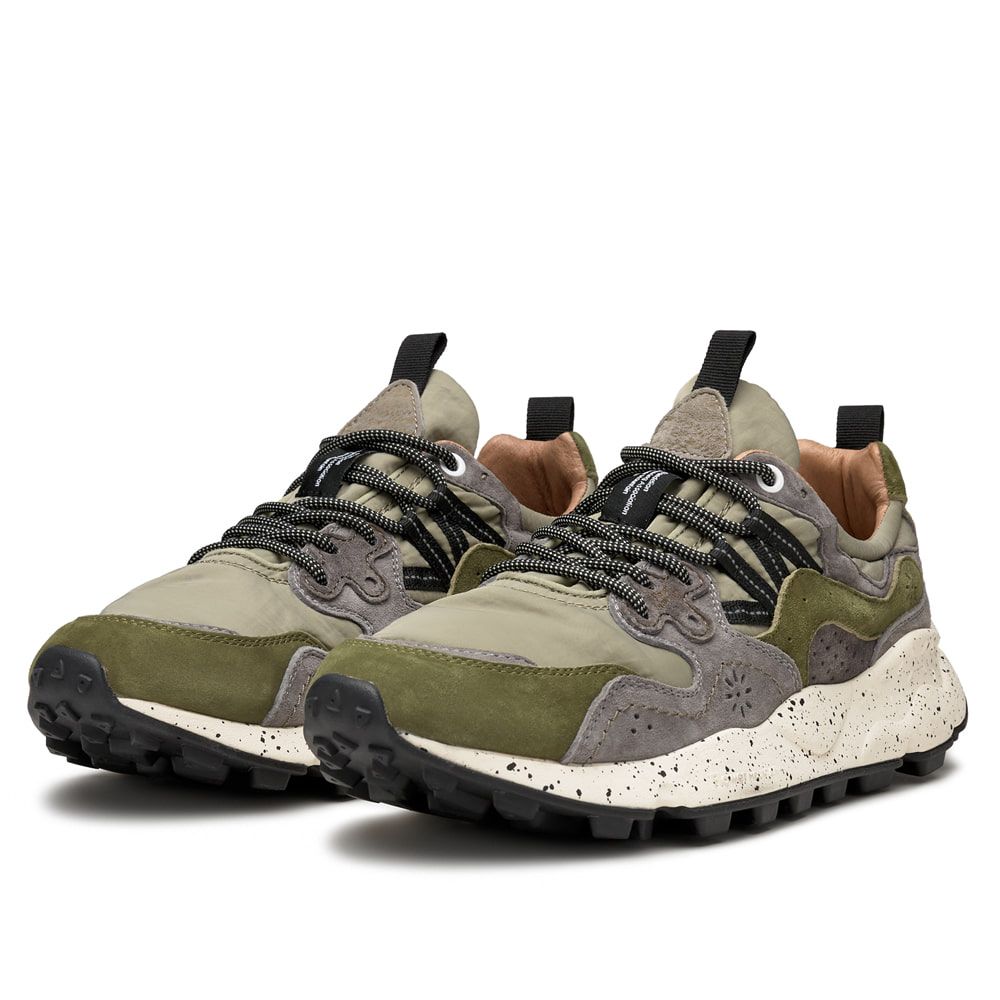 YAMANO 3 MAN Suede and nylon sneakers - Army green-Grey