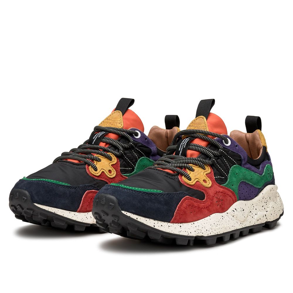 YAMANO 3 MAN Suede and nylon sneakers - Navy blue-Red